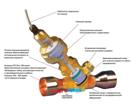 Электронный расширительный вентиль с шаговым двигателем Danfoss ETS12_1/2 (Прямые: 034G4208; Угловые: 034G4212)